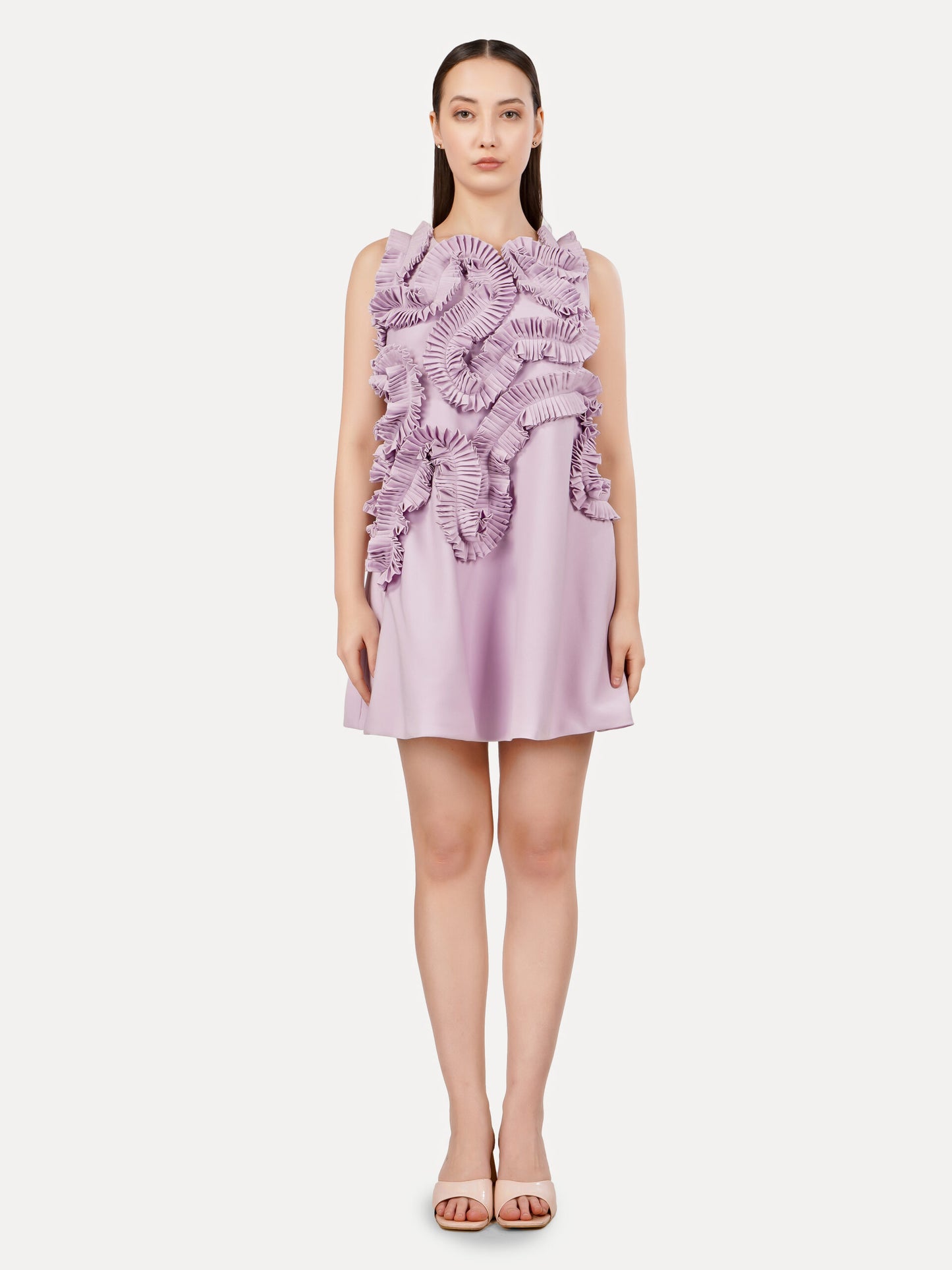 Lavender Frill Detail A-Line Dress