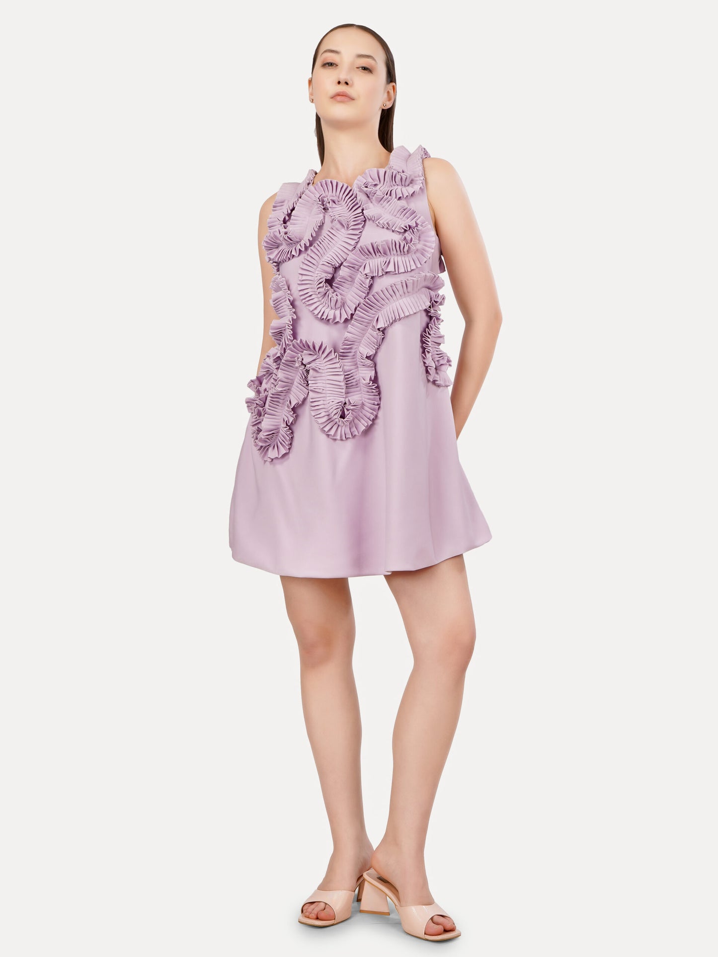 Lavender Frill Detail A-Line Dress