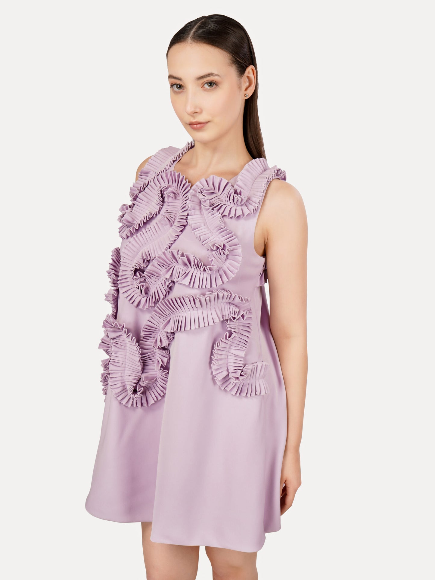 Lavender Frill Detail A-Line Dress