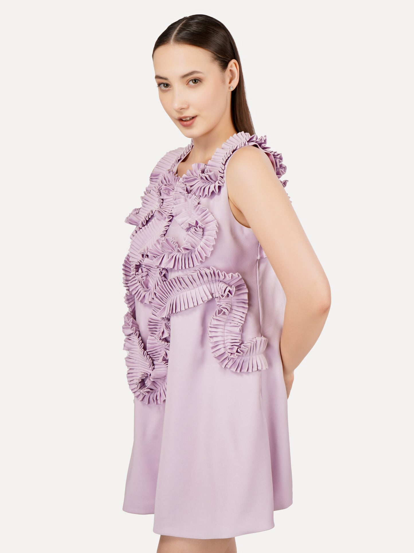 Lavender Frill Detail A-Line Dress