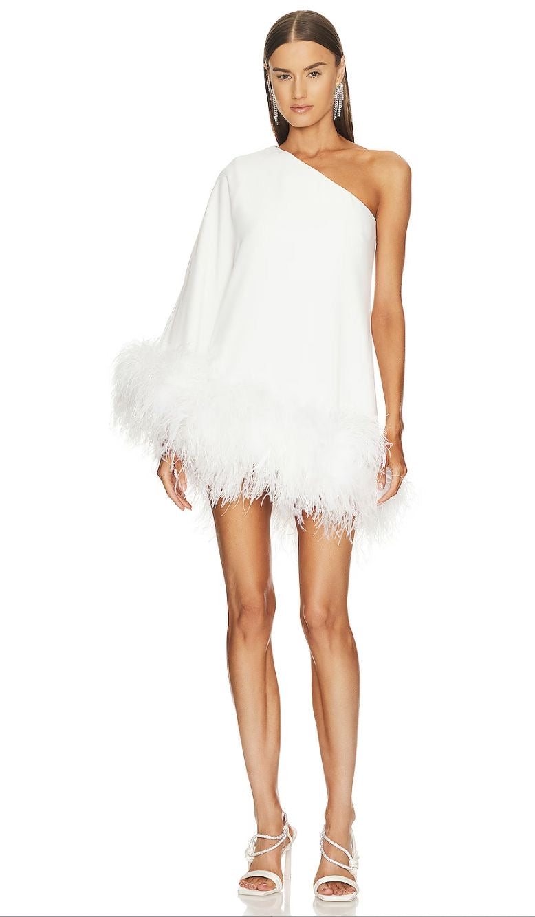 White Feathered Elegance Mini Dress