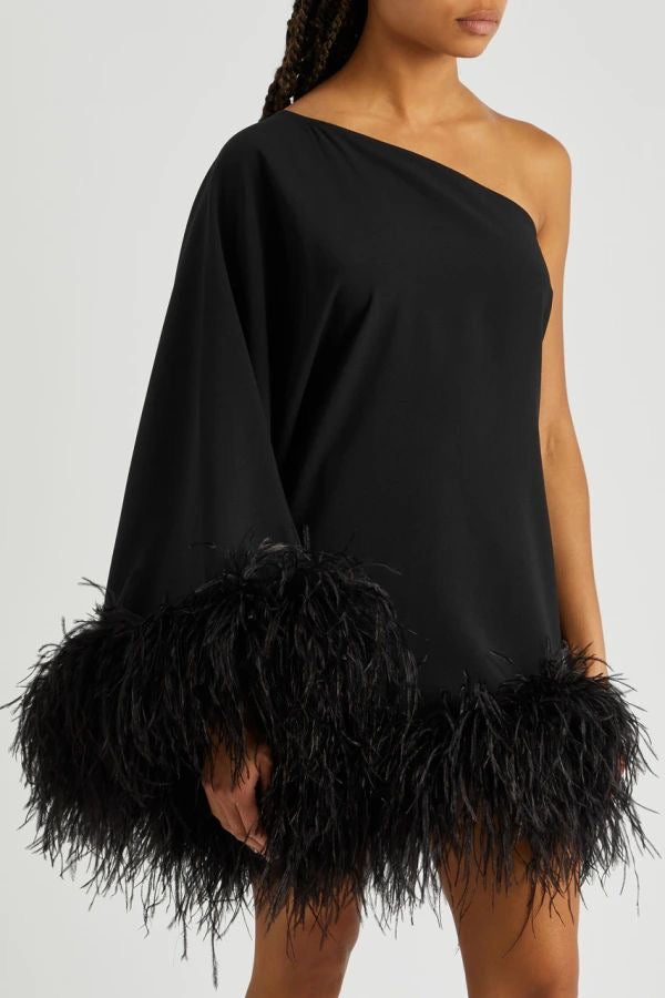 White Feathered Elegance Mini Dress