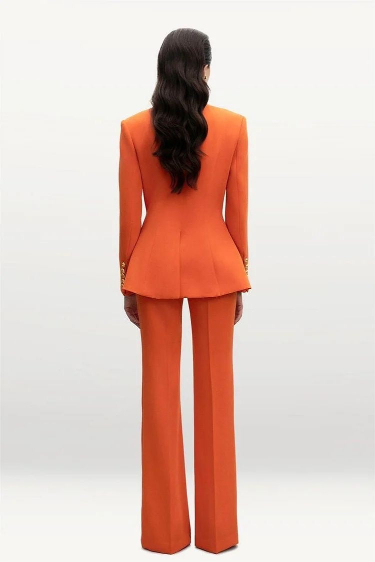 Orange Flower Detailing Blazer Set