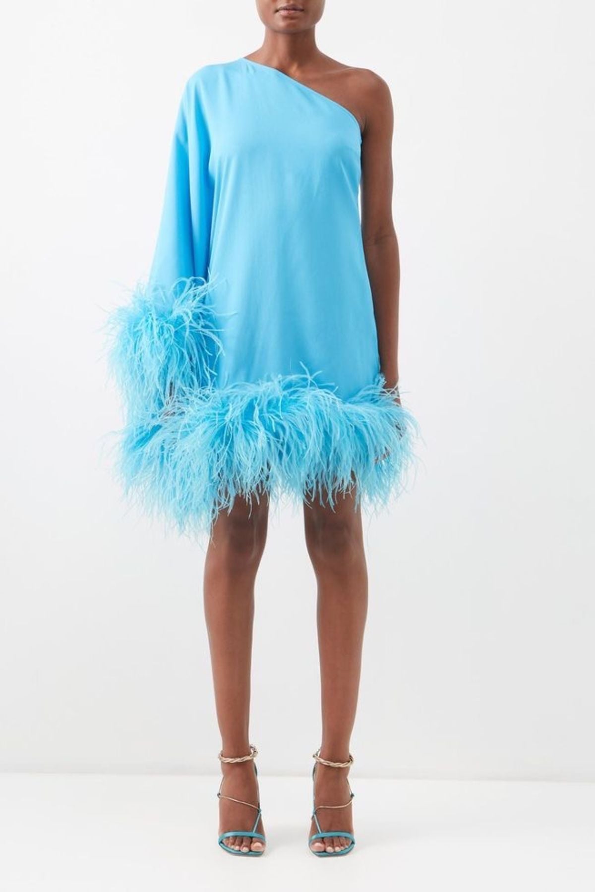 Turquoise Off-Shoulder Feather Dress
