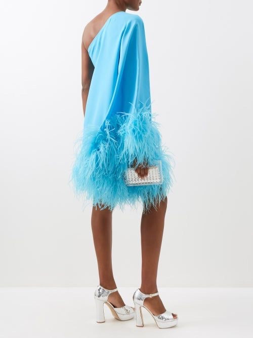 Turquoise Off-Shoulder Feather Dress