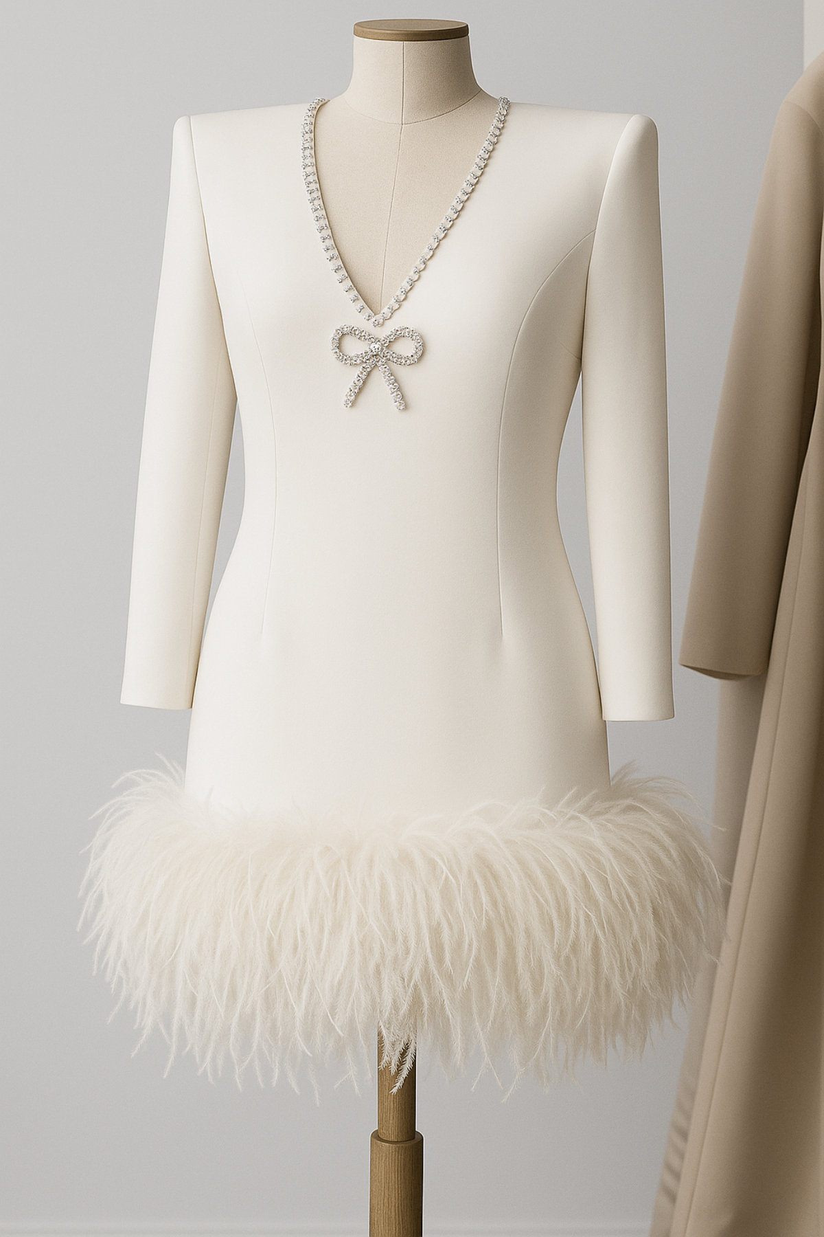 Rhinestone bow embellished feather dress