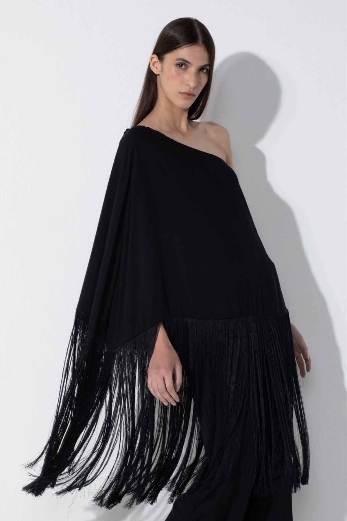 Black One-shoulder fringe coordinate set