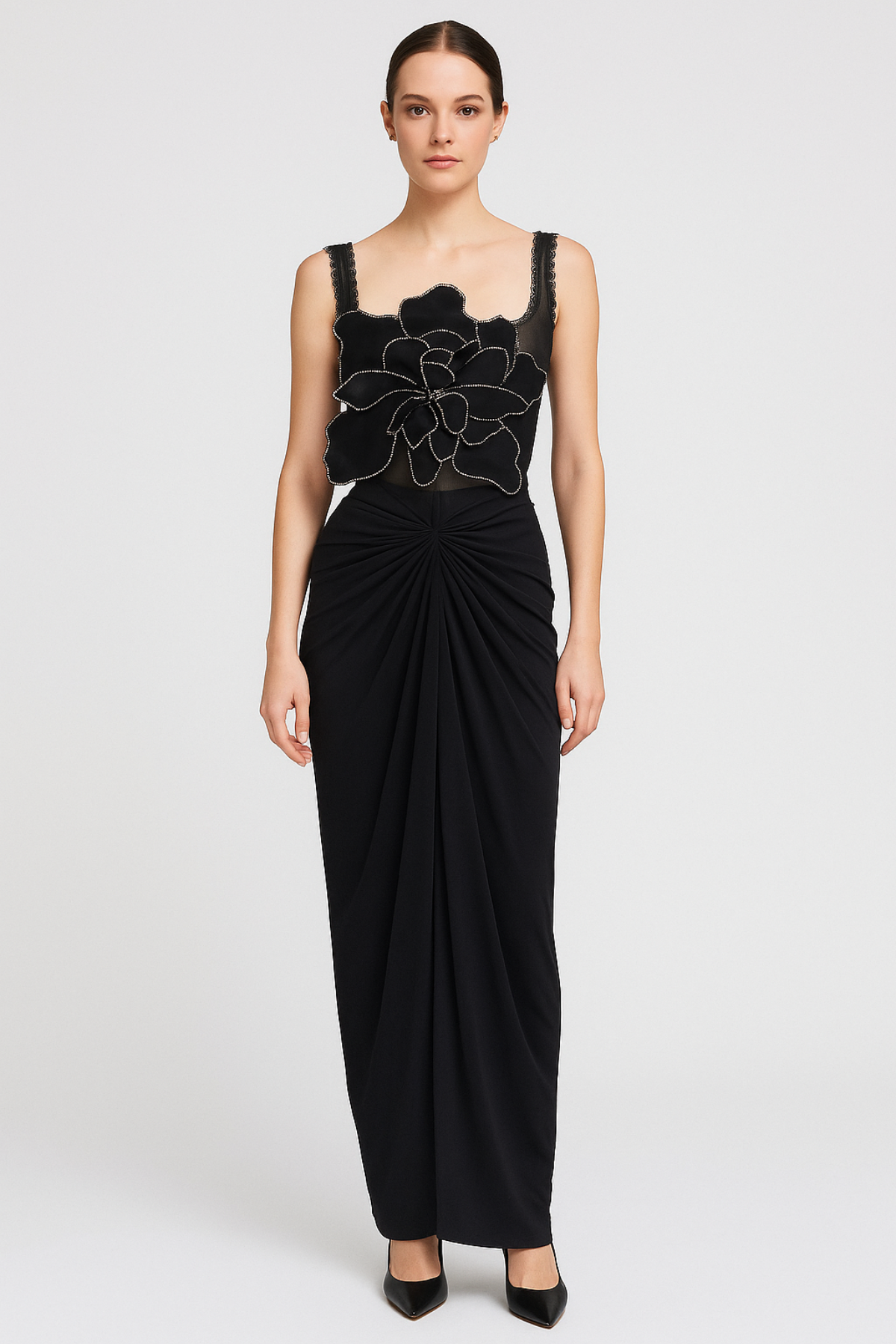 Exclusive 3D Flower corset with draped skirt