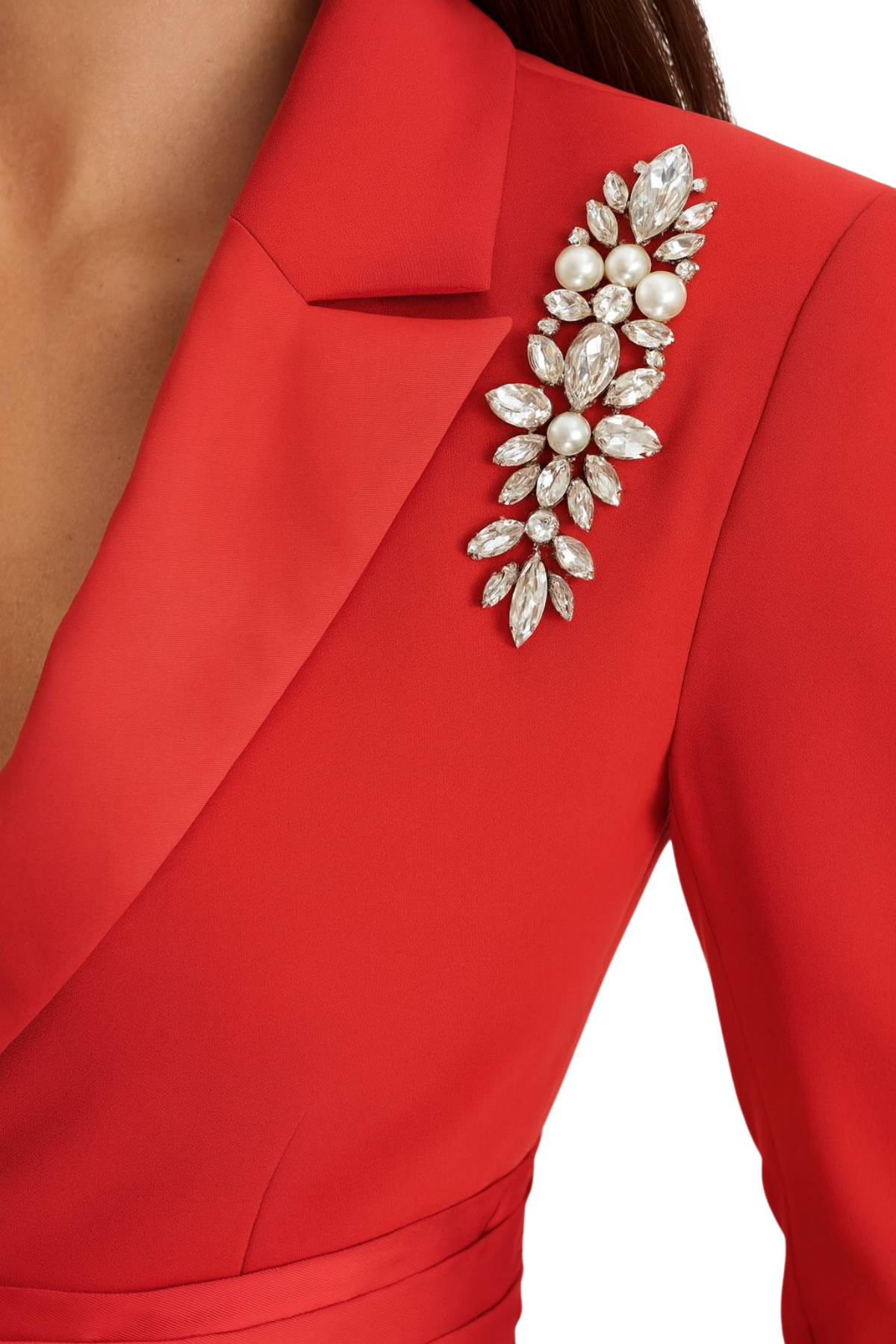 Red Majesty Embellished Waist-Tie Dress