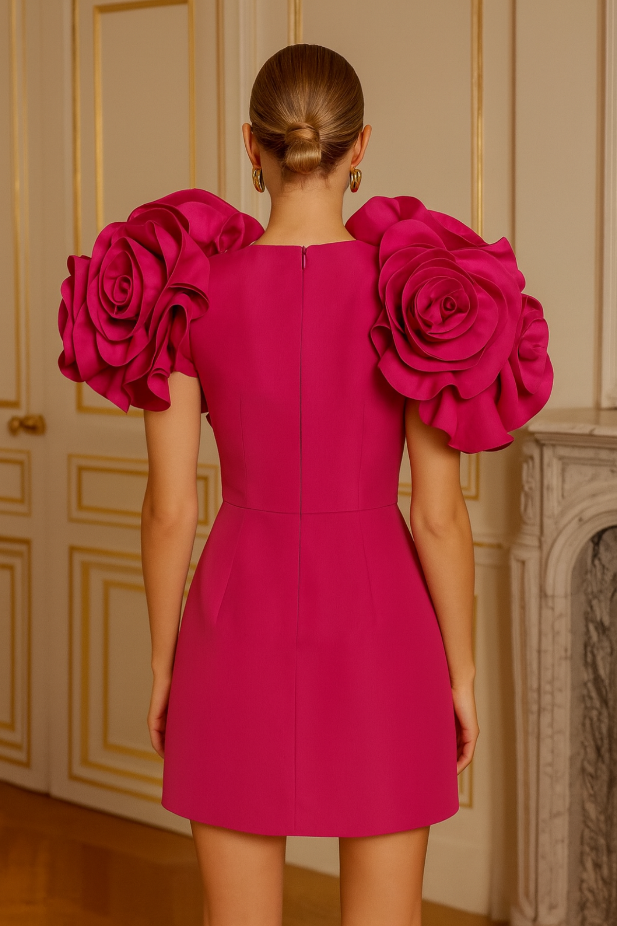 fuchsia 3D floral appliqué detailing