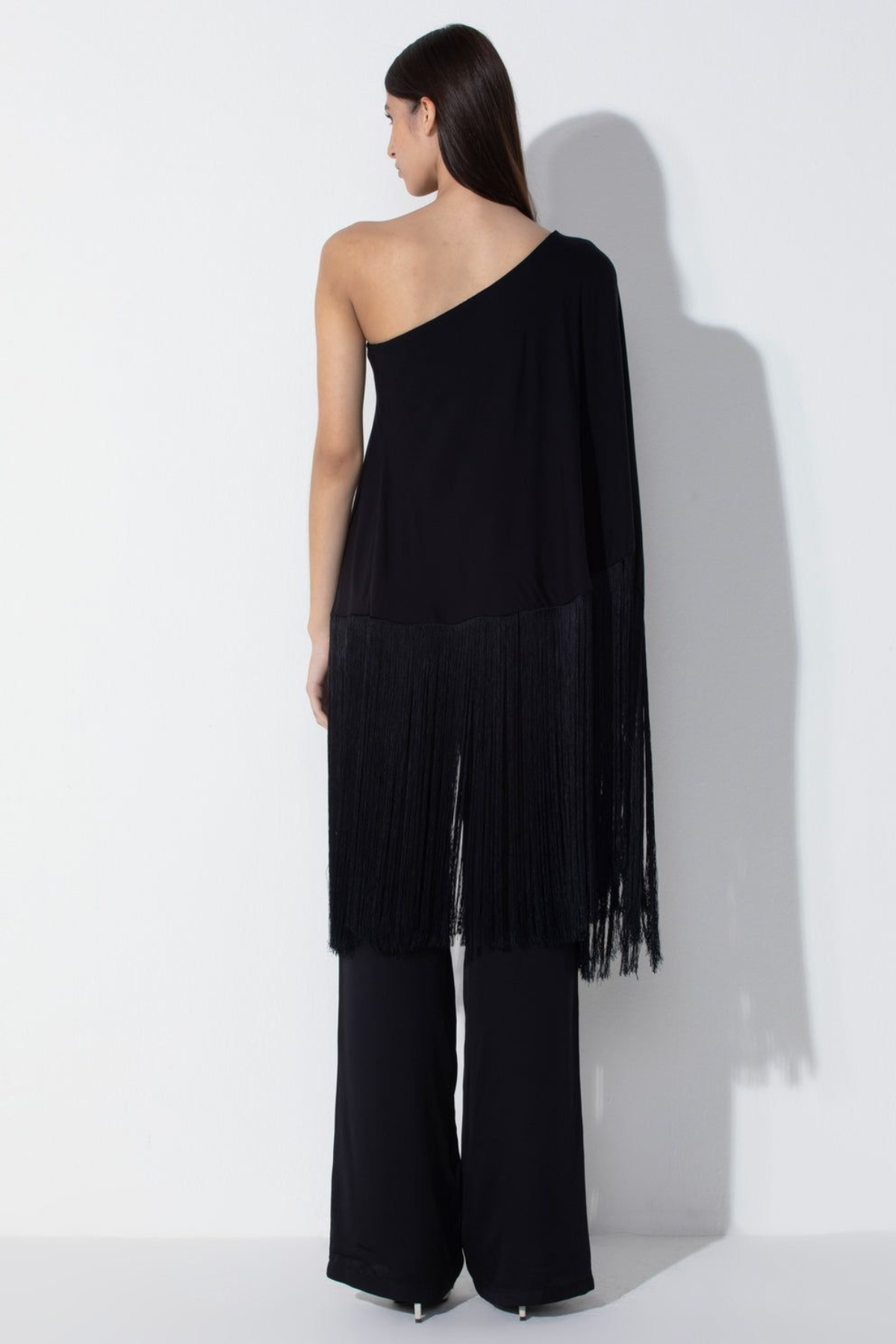 Black One-shoulder fringe coordinate set