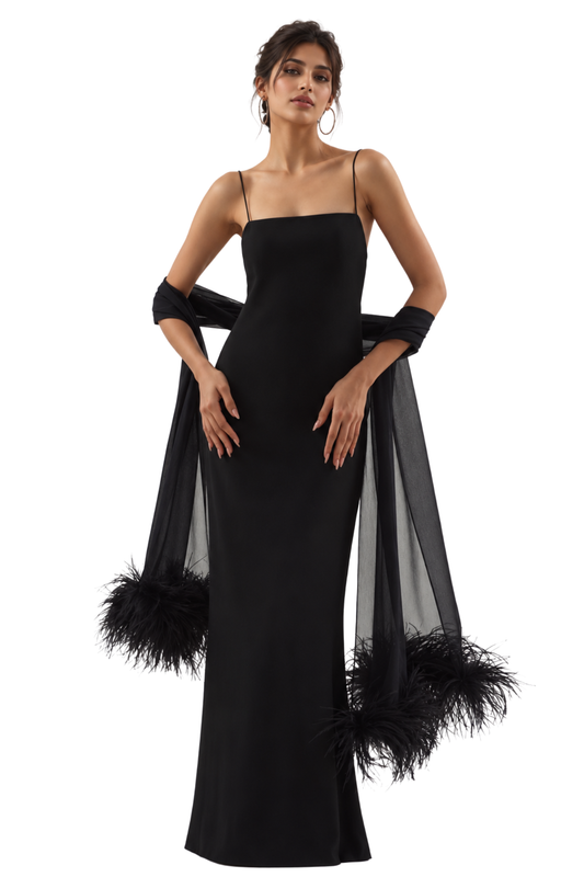 Black Feather Stole Gown