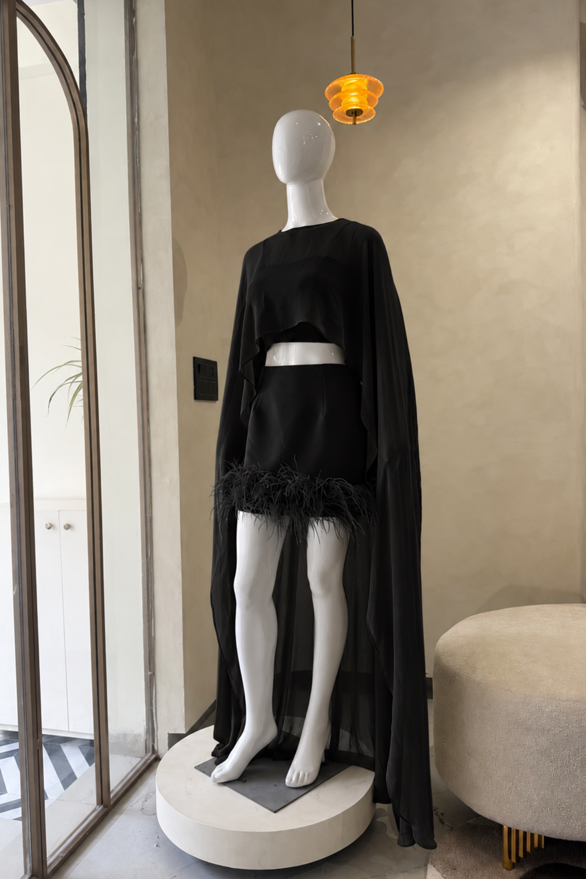 Exclusive Feather Cape Co-ord Set