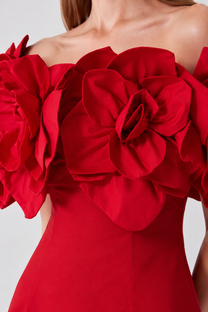 Crimson Rose Off-Shoulder Dress