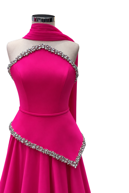 Hot Pink Embellished Halter-Neck Peplum Top with Skirt
