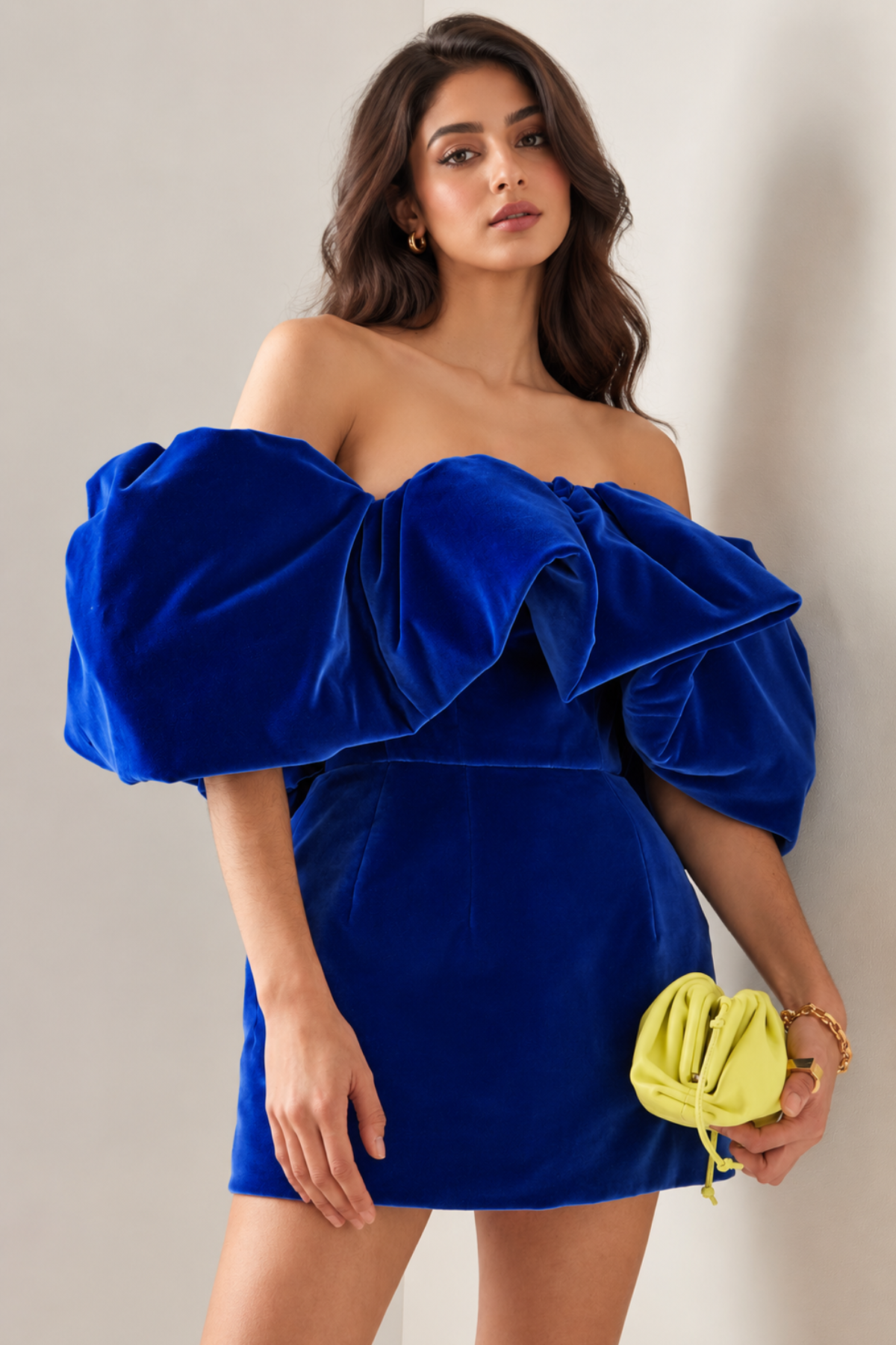 Royal Blue Velvet Off-Shoulder Dress