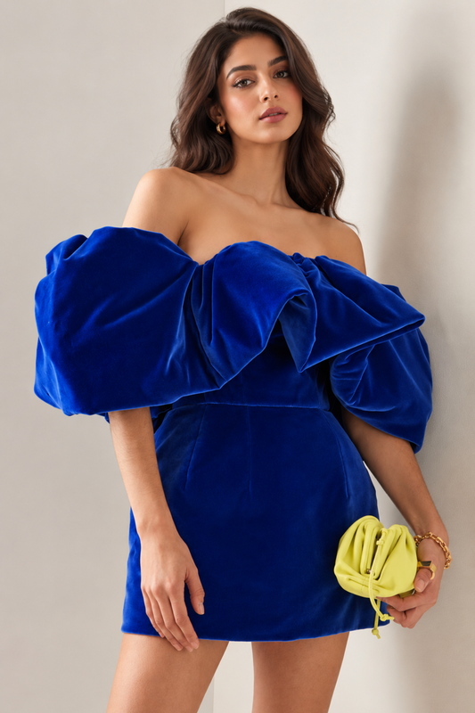 Royal Blue Velvet Off-Shoulder Dress