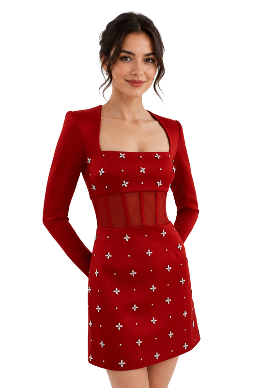 Scarlet Red Embellished Corset Dress