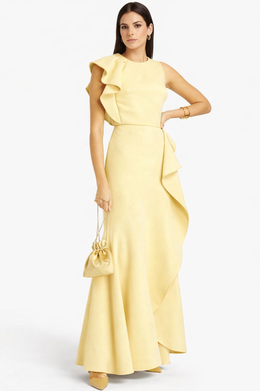 Exclusive Butter Yellow Draped Gown
