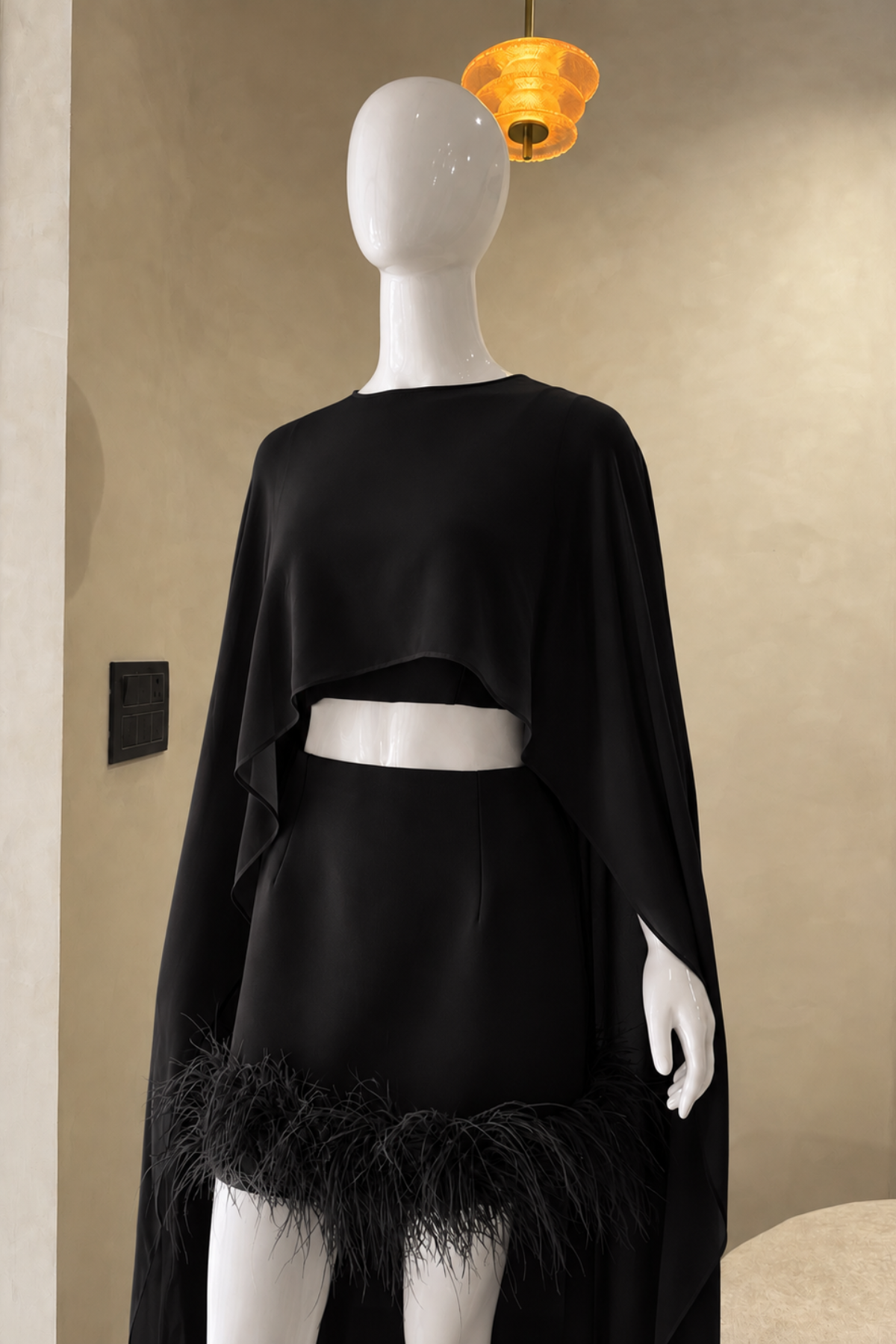 Exclusive Feather Cape Co-ord Set