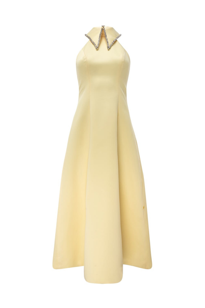 Rhinestone Collar Halter Midi Dress