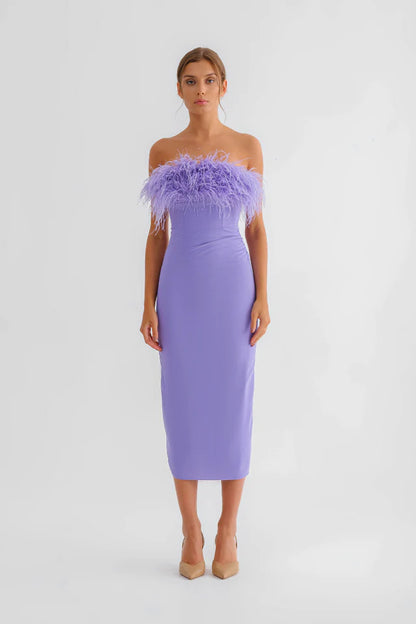Lilac Feather Midi Dress