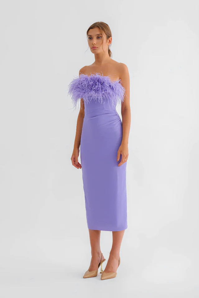 Lilac Feather Midi Dress