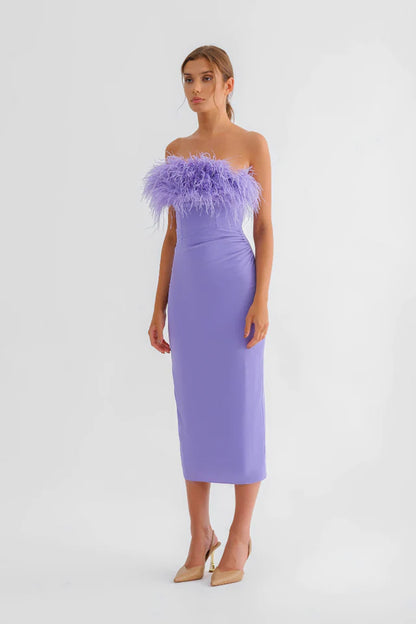 Lilac Feather Midi Dress