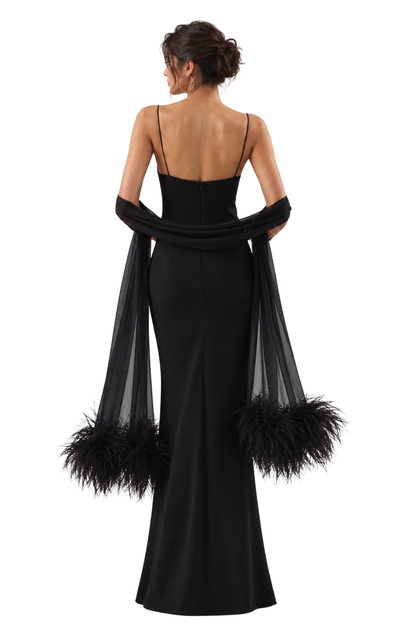 Black Feather Stole Gown