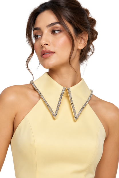 Rhinestone Collar Halter Midi Dress