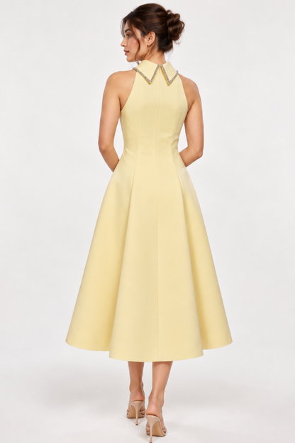 Rhinestone Collar Halter Midi Dress