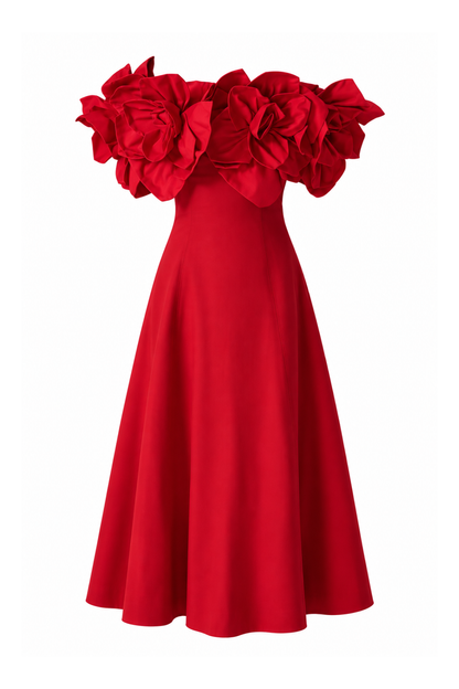 Crimson Rose Off-Shoulder Dress