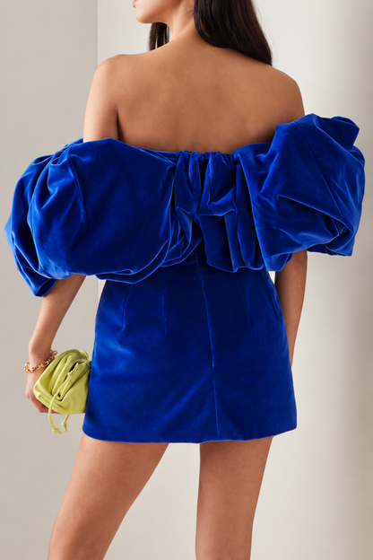 Royal Blue Velvet Off-Shoulder Dress
