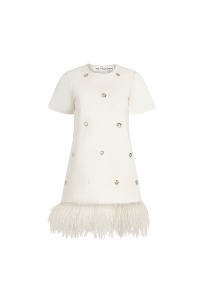 White Feather trim embellish dress