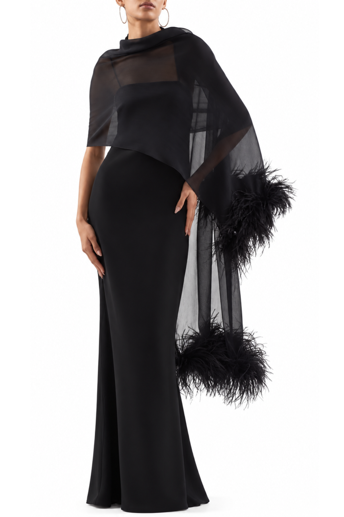 Black Feather Stole Gown