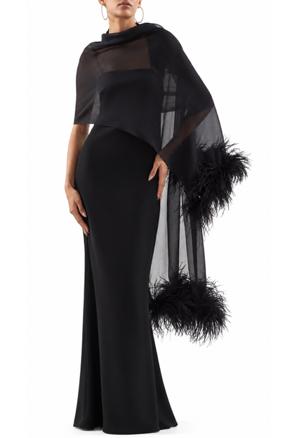 Black Feather Stole Gown