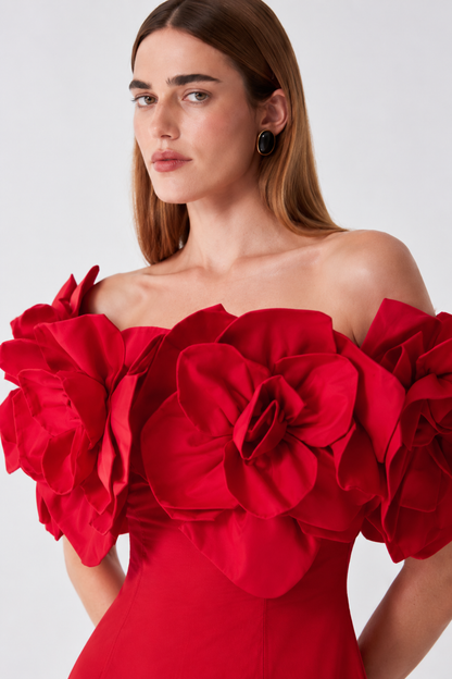 Crimson Rose Off-Shoulder Dress