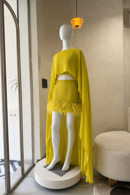 Exclusive Feather Cape Co-ord Set