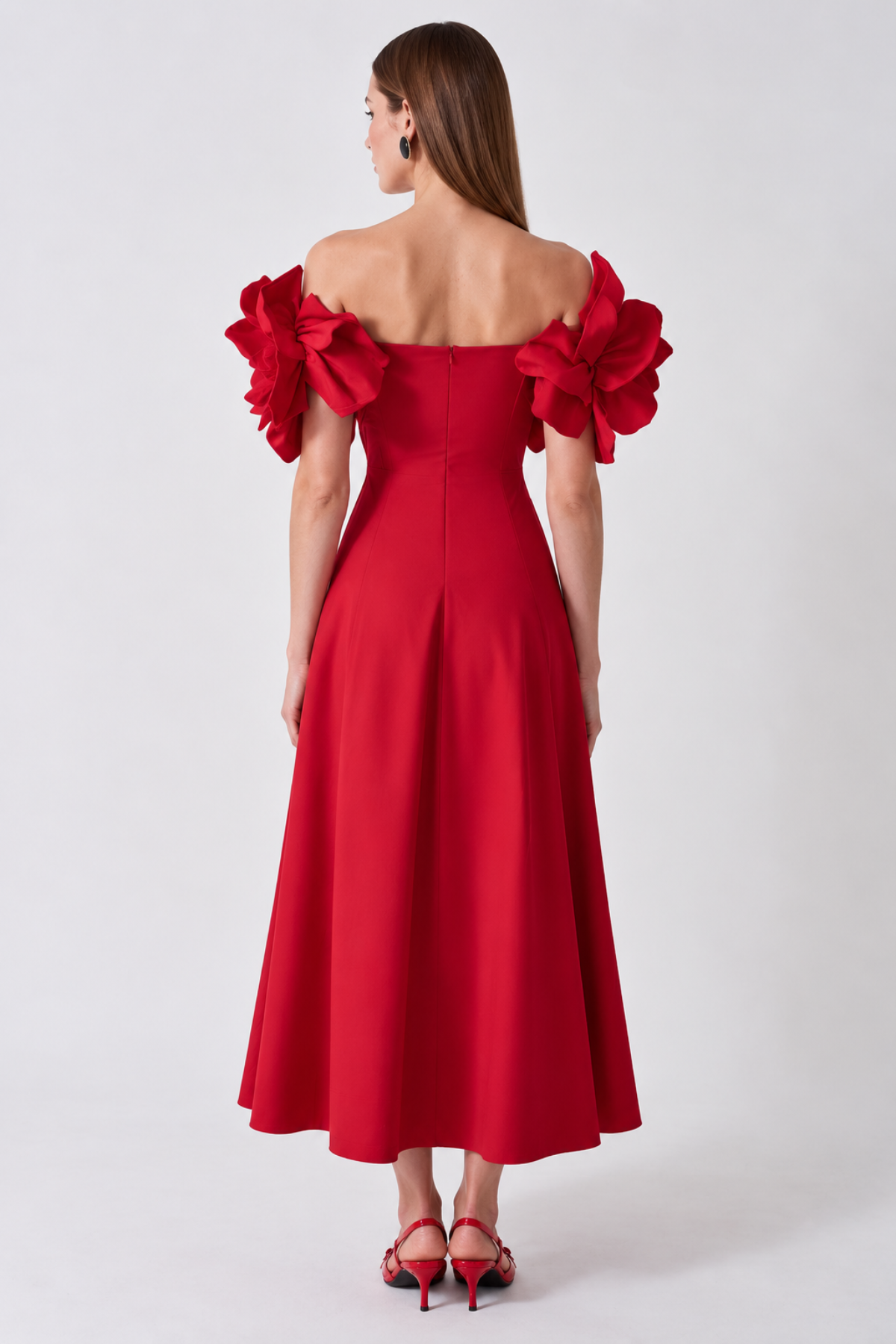 Crimson Rose Off-Shoulder Dress