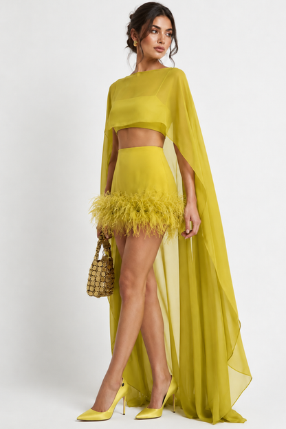 Exclusive Feather Cape Co-ord Set