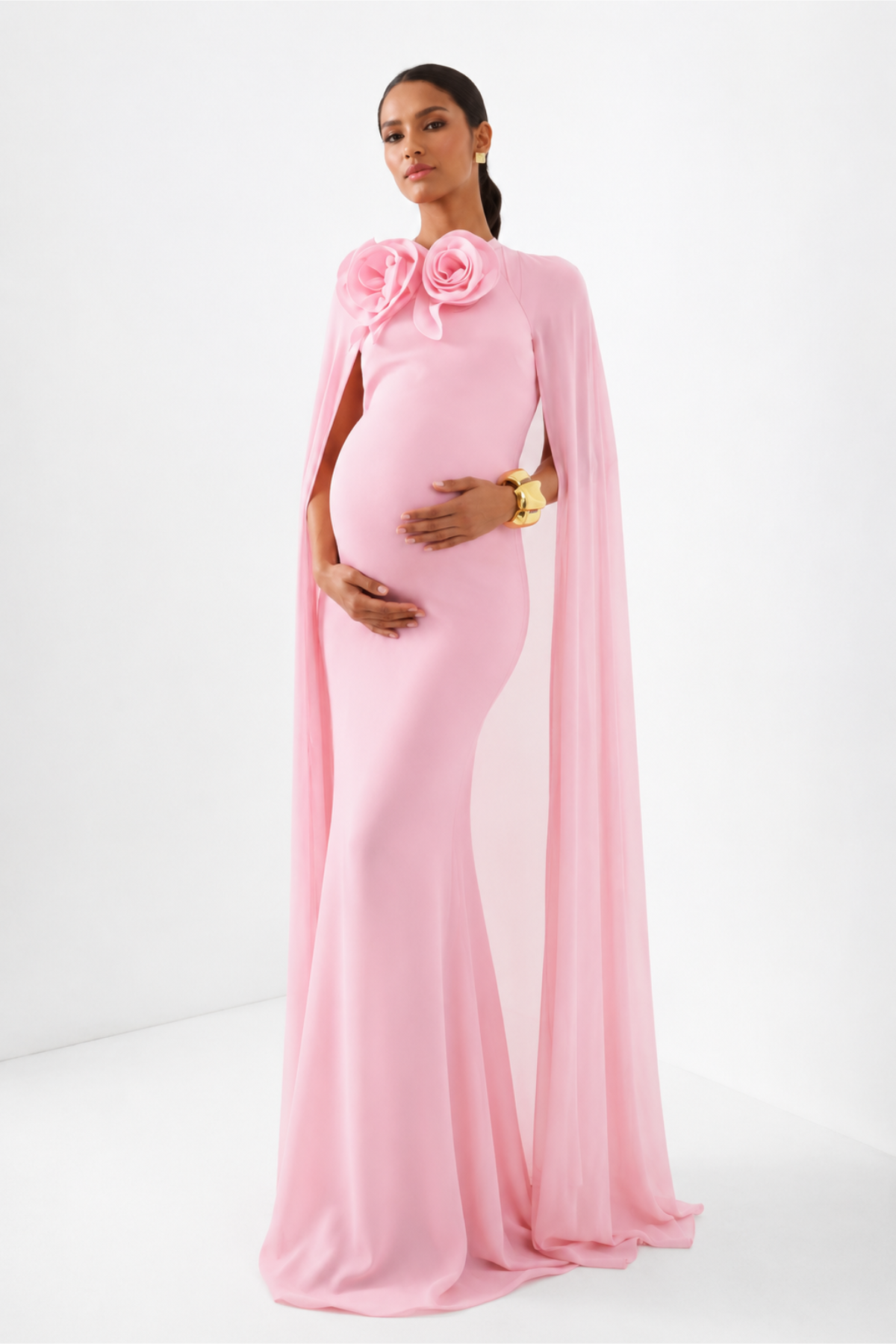 Blush Petal Cape Gown