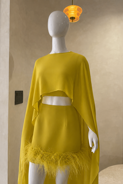Exclusive Feather Cape Co-ord Set