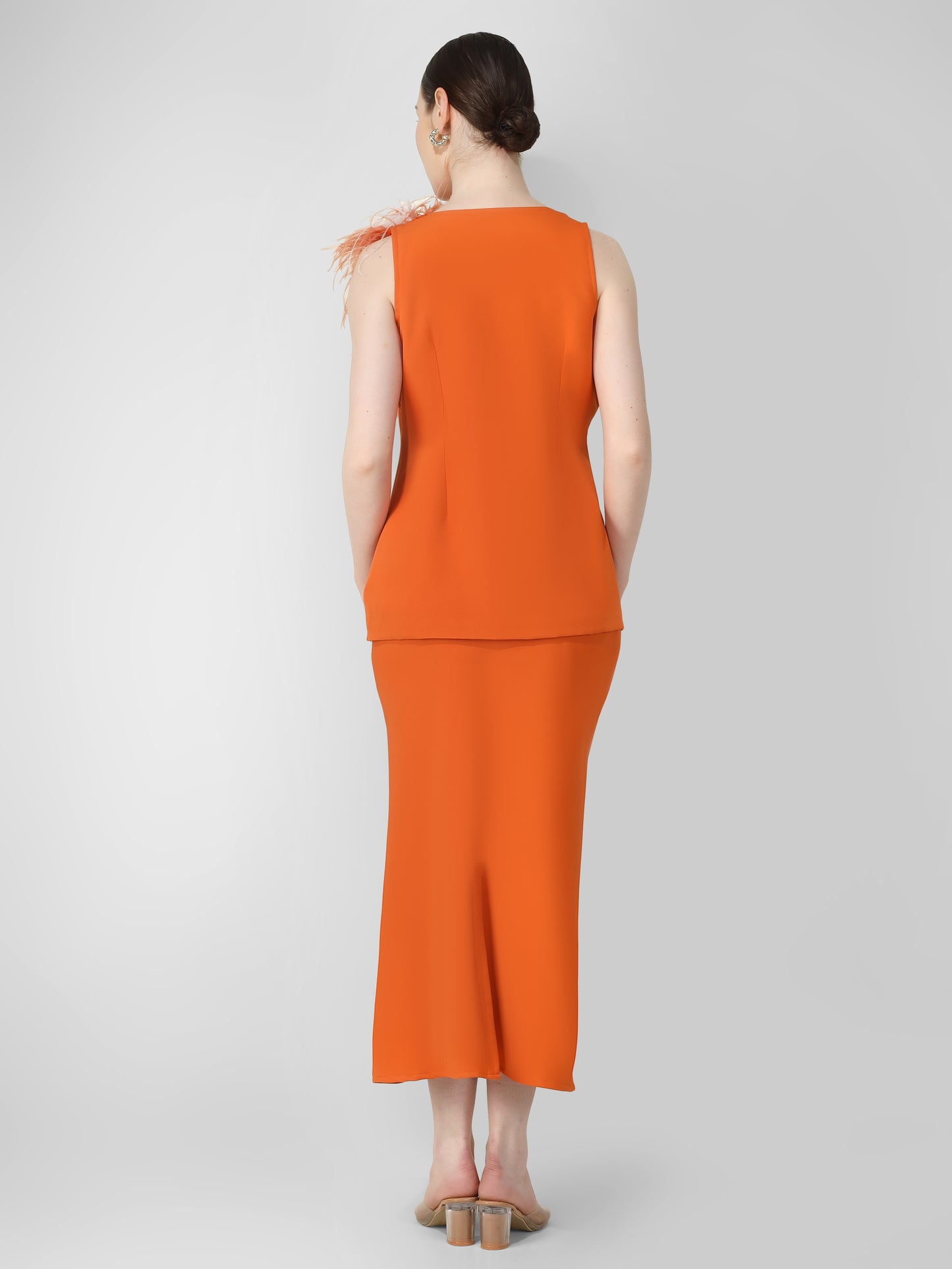 Tangerine Feather Accent Co-ord Set