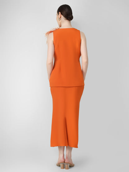 Tangerine Feather Accent Co-ord Set