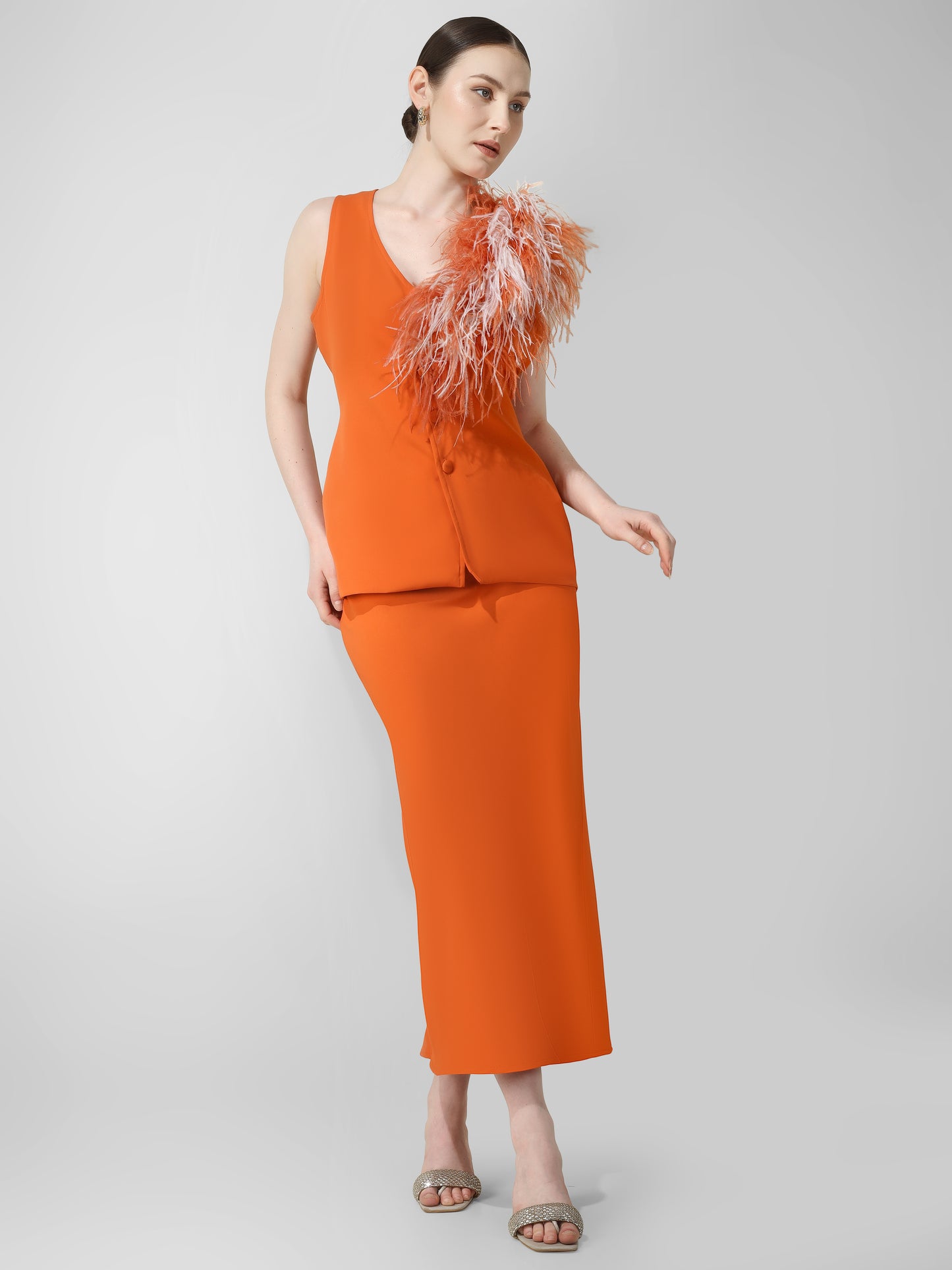 Tangerine Feather Accent Co-ord Set