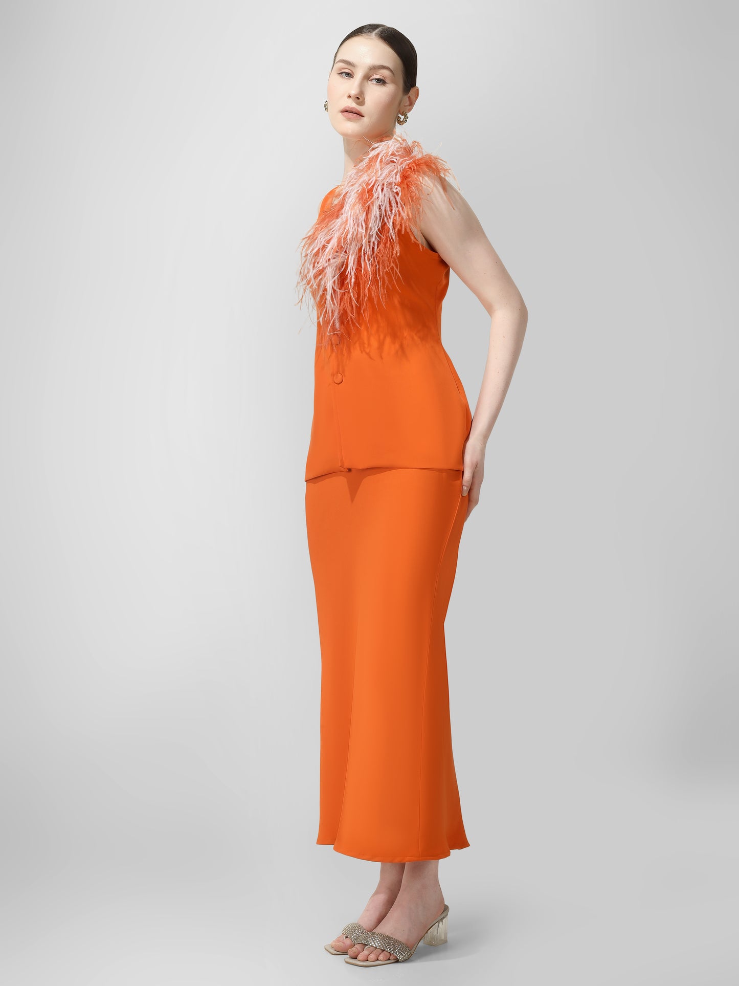 Tangerine Feather Accent Co-ord Set