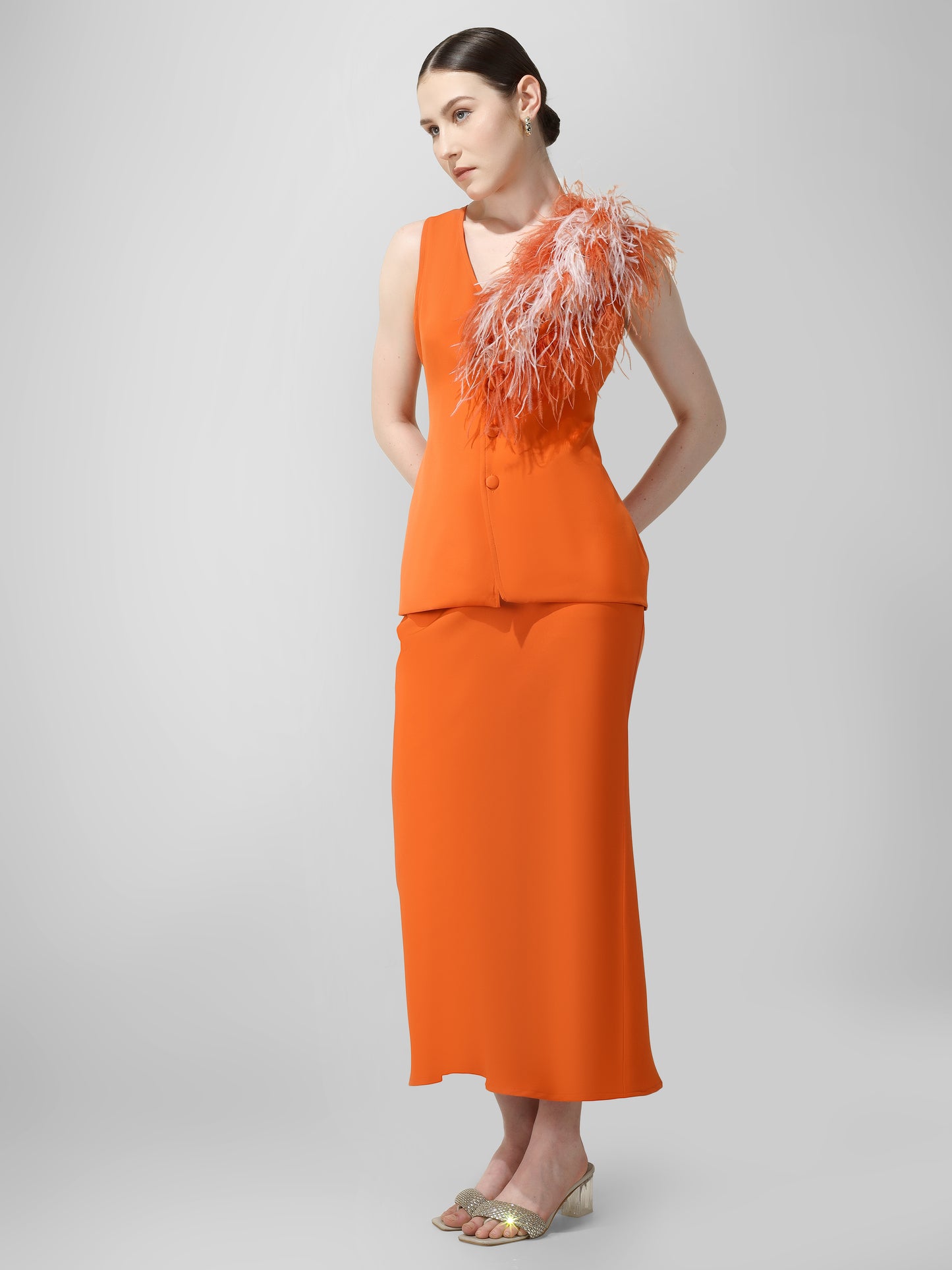 Tangerine Feather Accent Co-ord Set