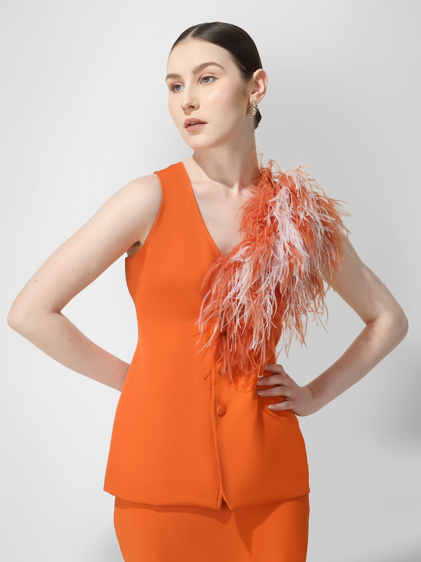 Tangerine Feather Accent Co-ord Set