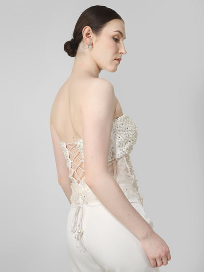 Ivory Pearl Embellished Corset Top