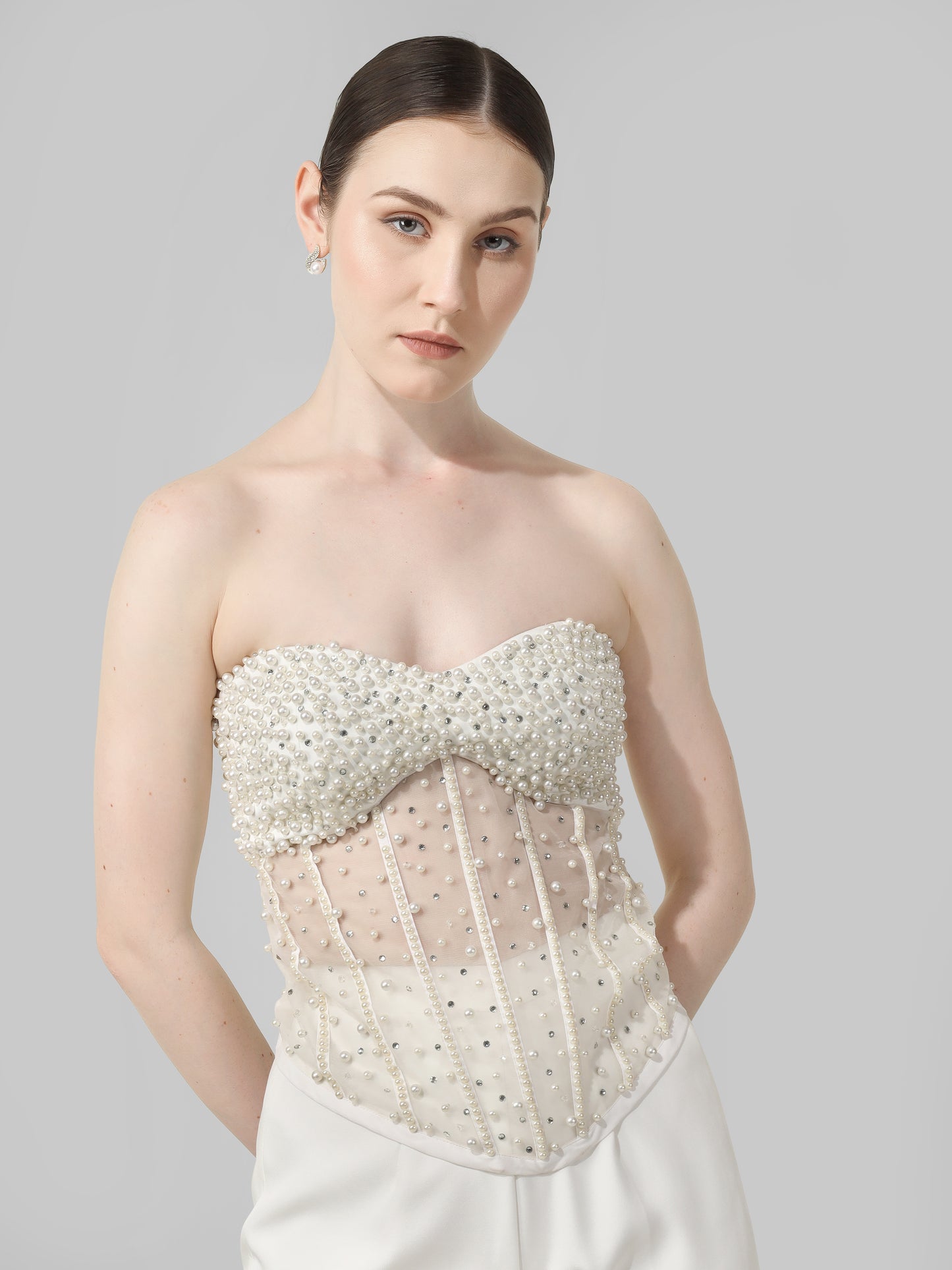 Ivory Pearl Embellished Corset Top